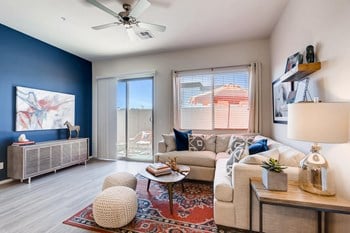 Spacious Living Room with patio at Avilla Centerra in Goodyear Arizona